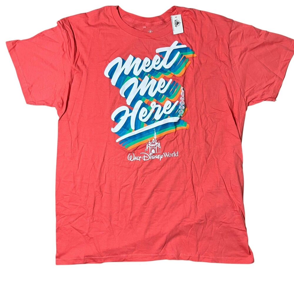 Disney Parks T-Shirt Mens XXL Cotton Meet Me Here Adult Coral Orange Colorful
